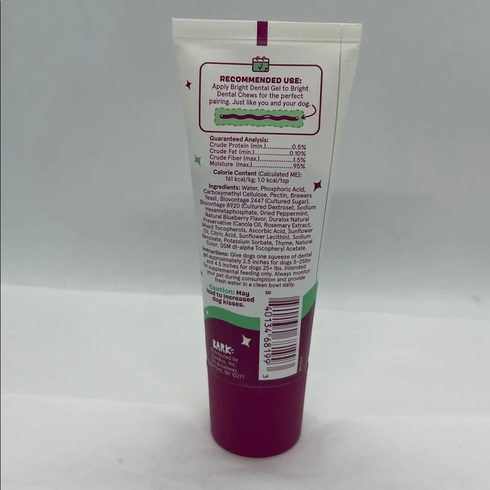 Bark Bright Dental Gel for Dogs Berry Mint Flavor Tube NWOT